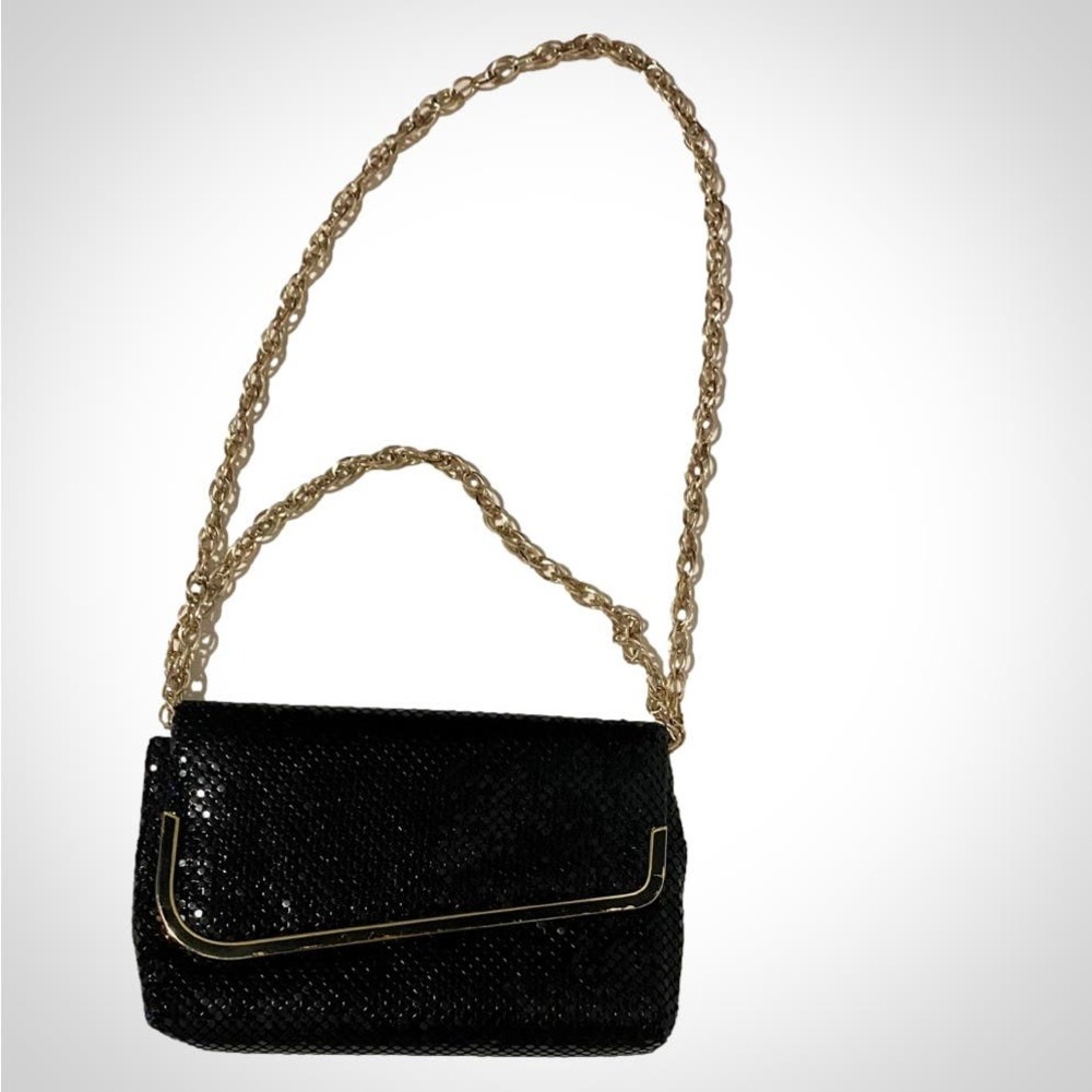 Bueno Vintage Black Chainmail Mesh Gold Chain Shoulder Purse Bag